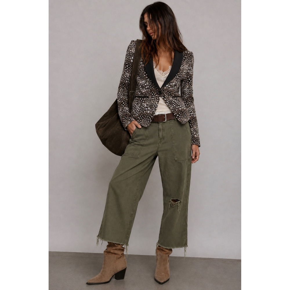 BCBGMAXAZRIA Womens Deer Bambi Animal Print Tuxedo Blazer Jacket Small chic